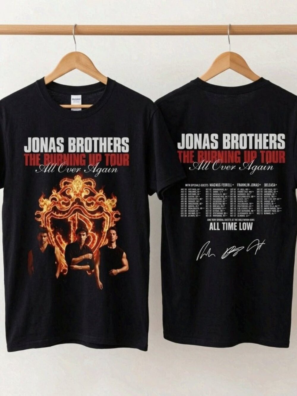 Jonas Brothers The Burning Up Tour All Over Again Black T-Shirt Reprint